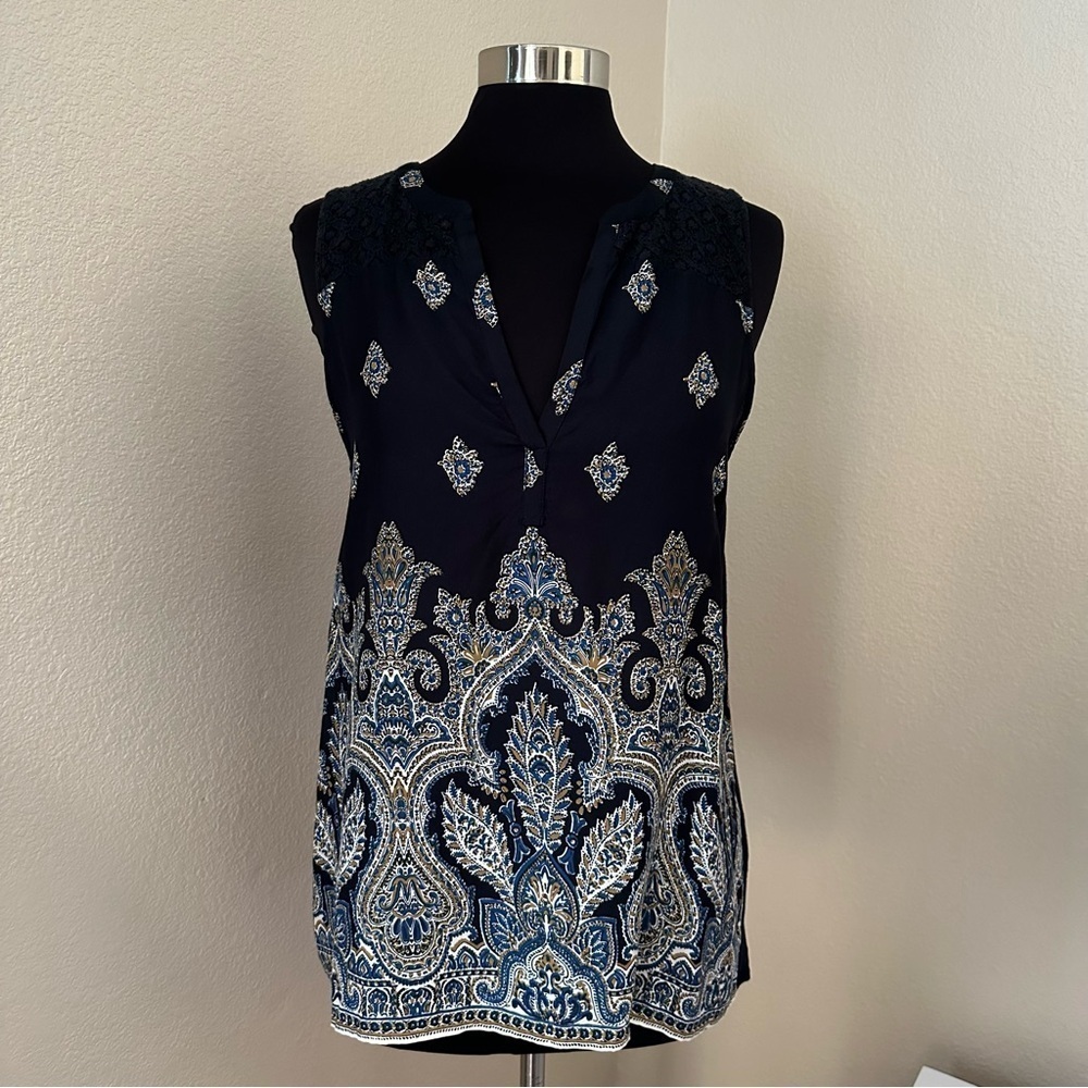 Lucky Brand Sleeveless Floral Black Tank Top Size L